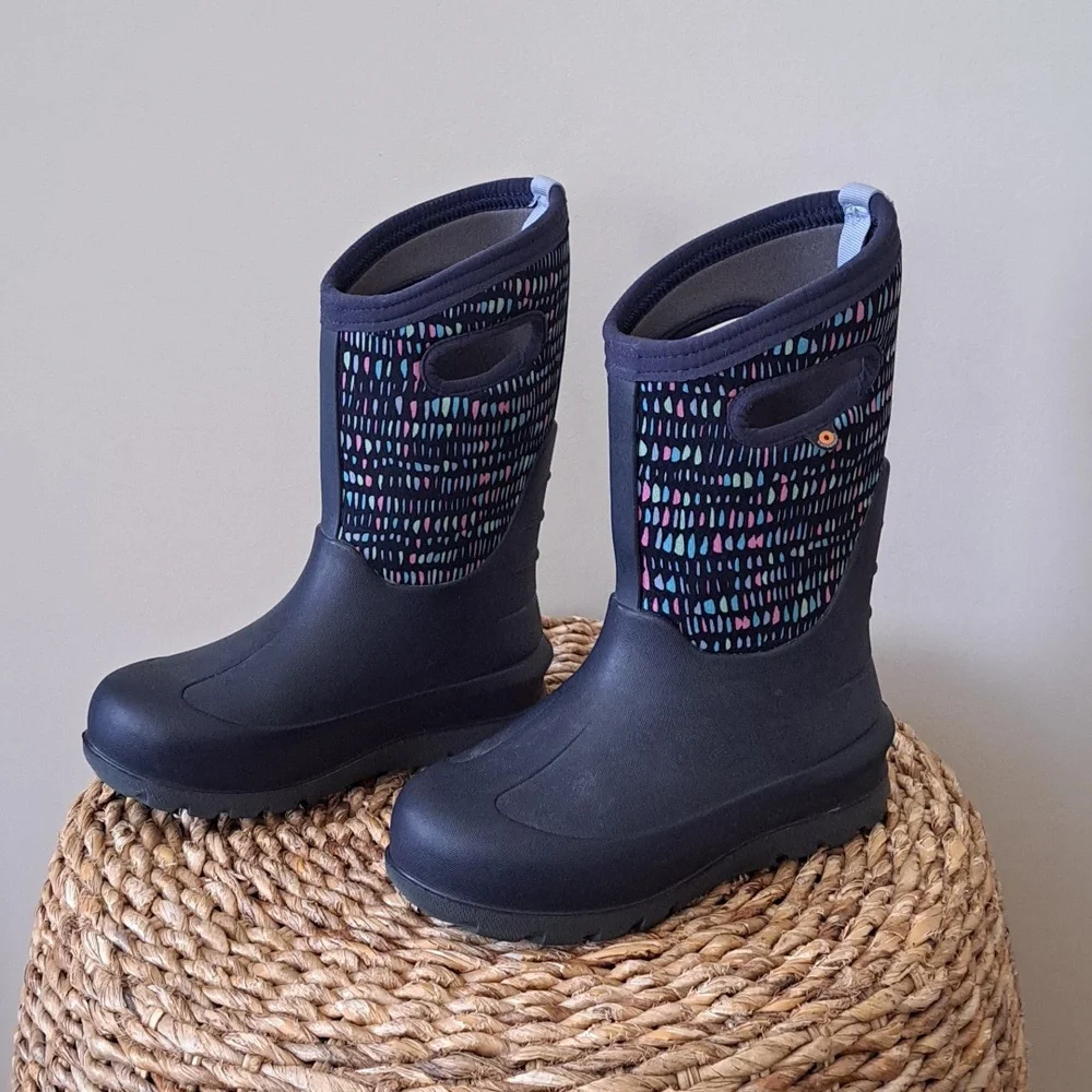 BOGS Youth‎ Neoclassic Twinkle Waterproof/Insulated Rain/ Snow Navy Boots 1